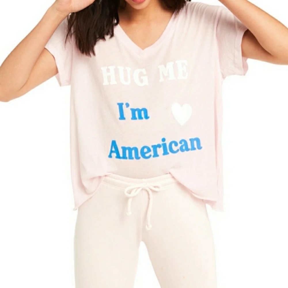 NWT Wildfox Romeo V-neck Top Hug Me I’m American Tourist Tee